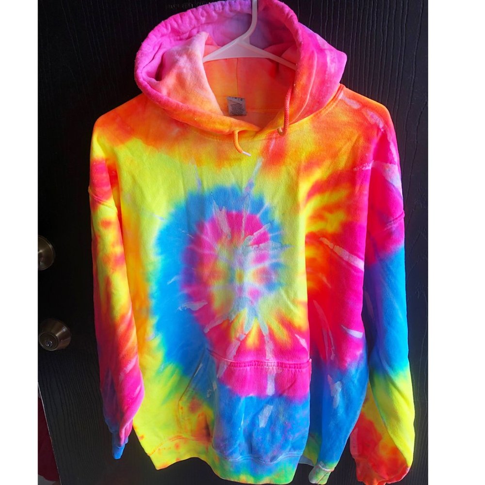 🍉😊Tie Dye Bright. Fluorescent Unisex Hoodie - Picture 2 of 2